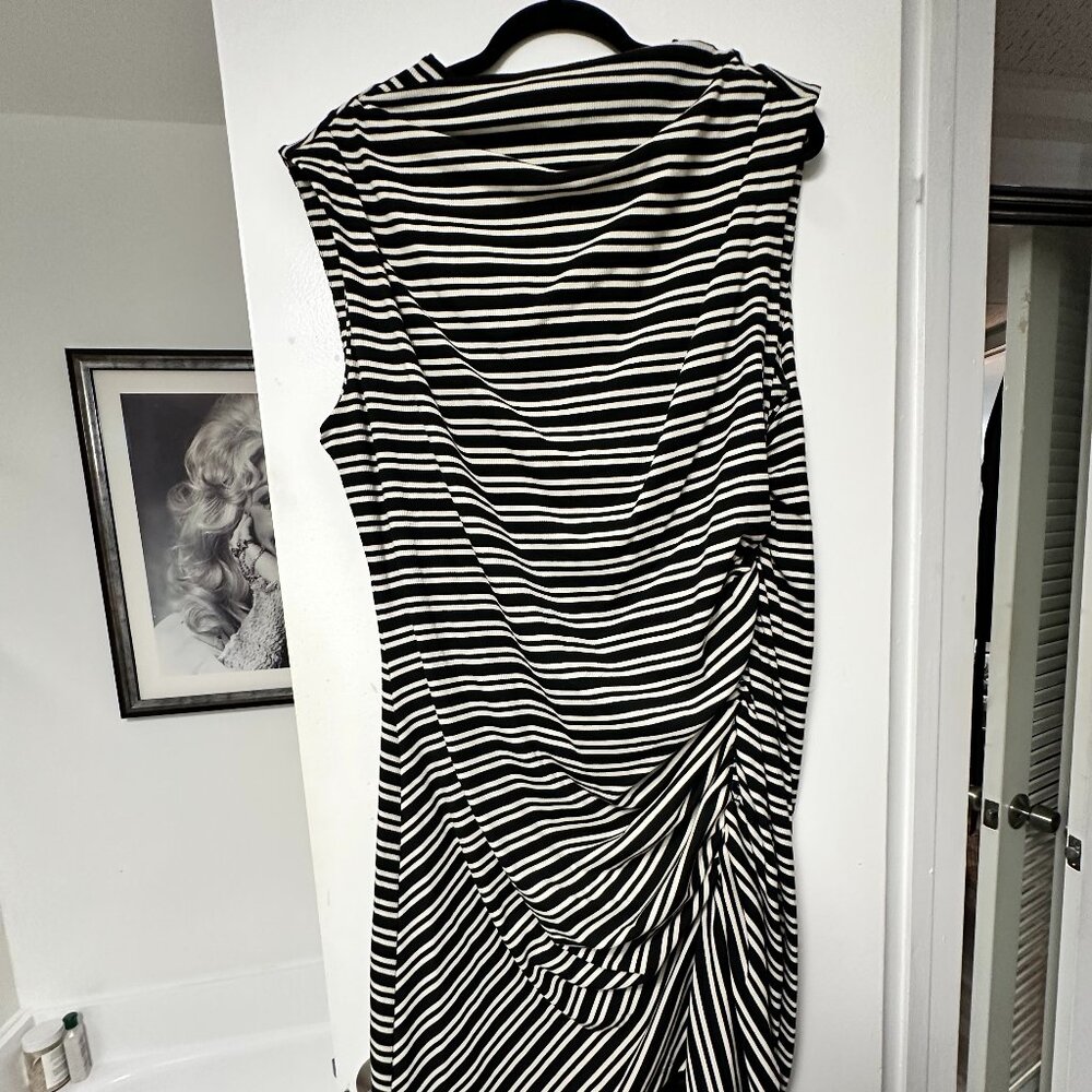 Anthropologie Women's Black & White Striped Ruched Mini Dress, Size 2x